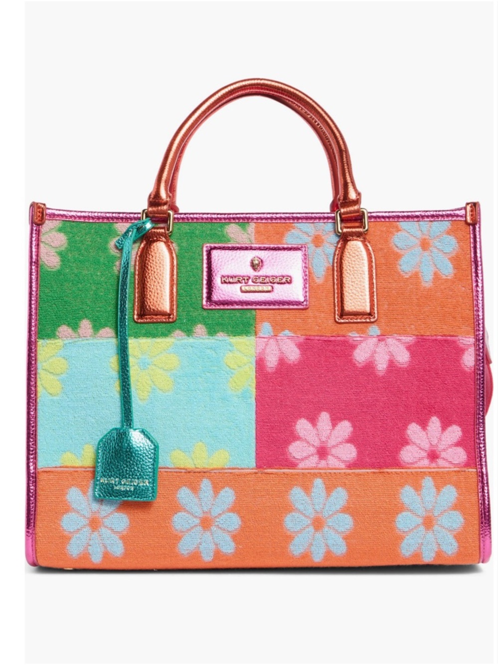 Kurt Geiger Multicolor Floral Patchwork Tote with Metallic Rose Handles - Picture 3 of 7